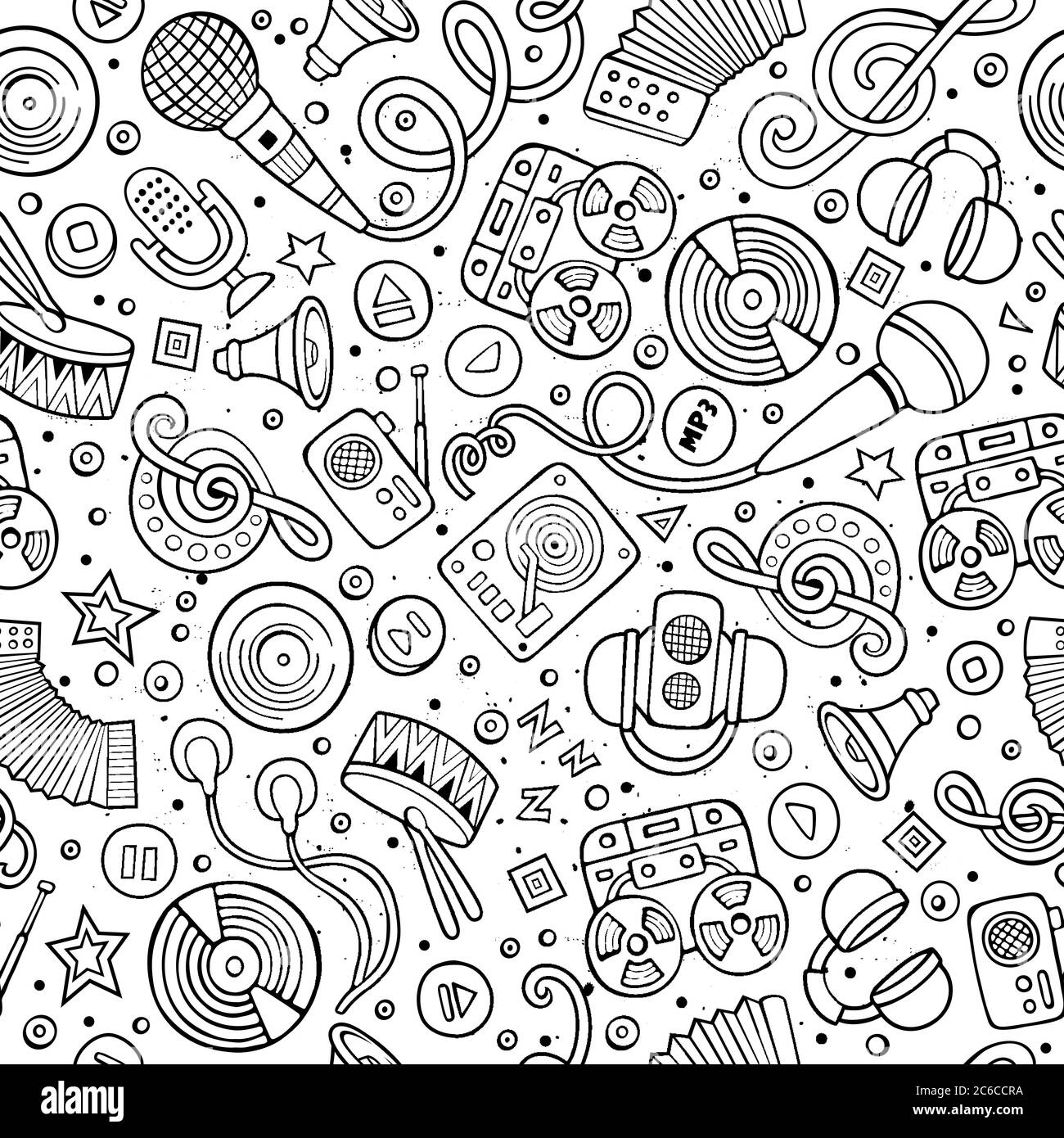 Cartoon hand-drawn musical instruments seamless pattern Stock Vector ...