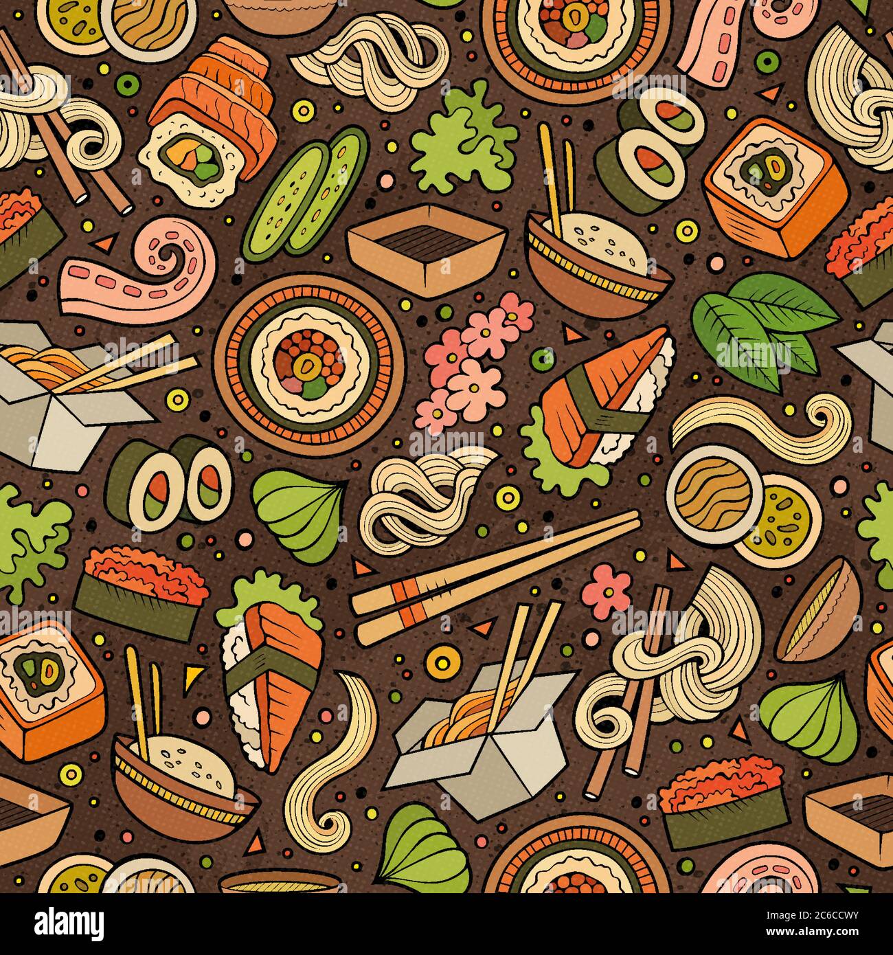 Cartoon cute hand drawn Japan food seamless pattern Stock Vector Image ...