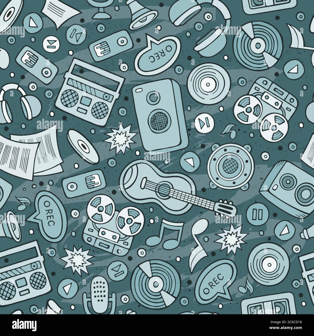 Cartoon hand-drawn musical instruments seamless pattern Stock Vector