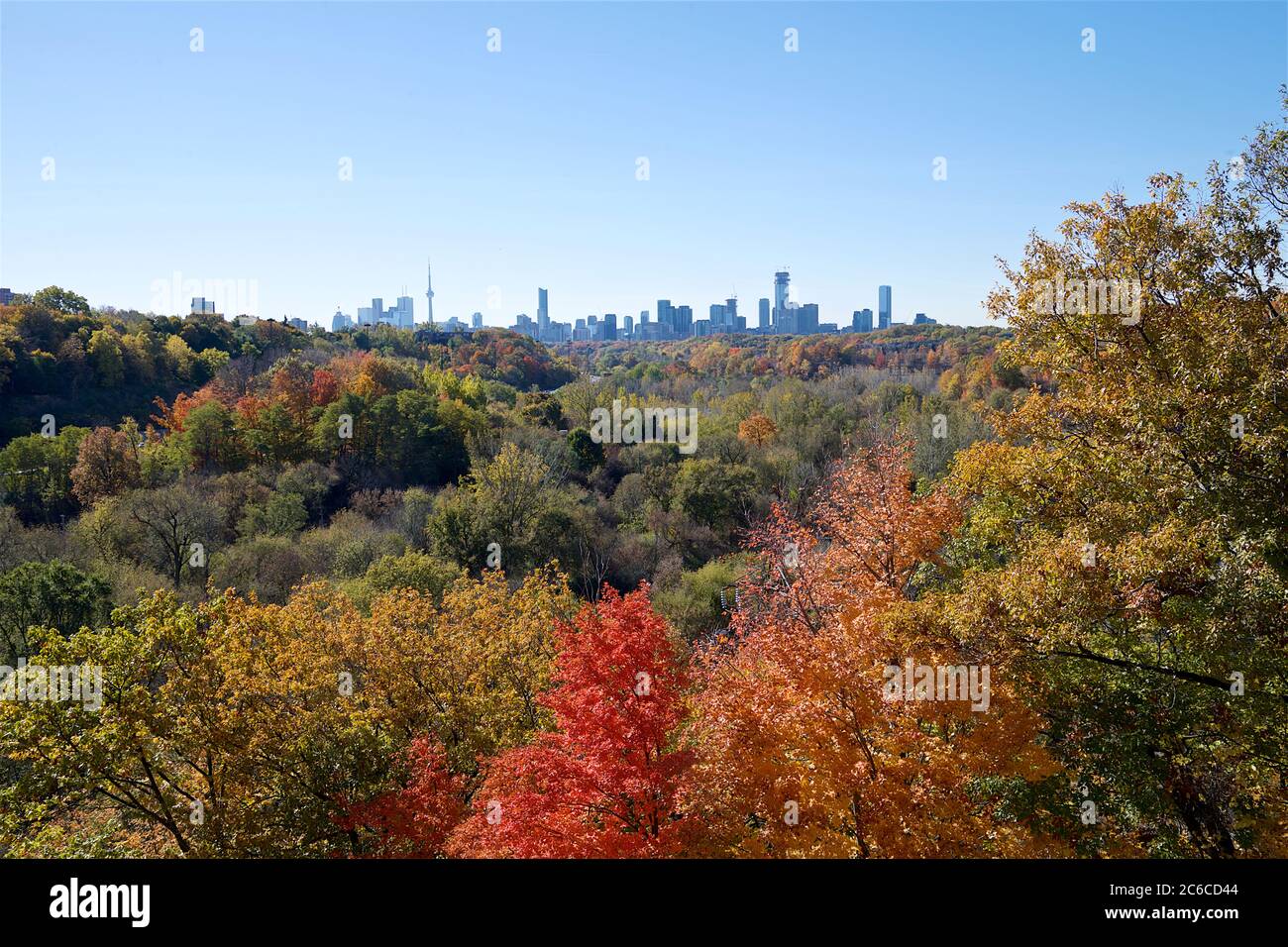 Urban skyline with autumn leaf color in the valley Stock Photo