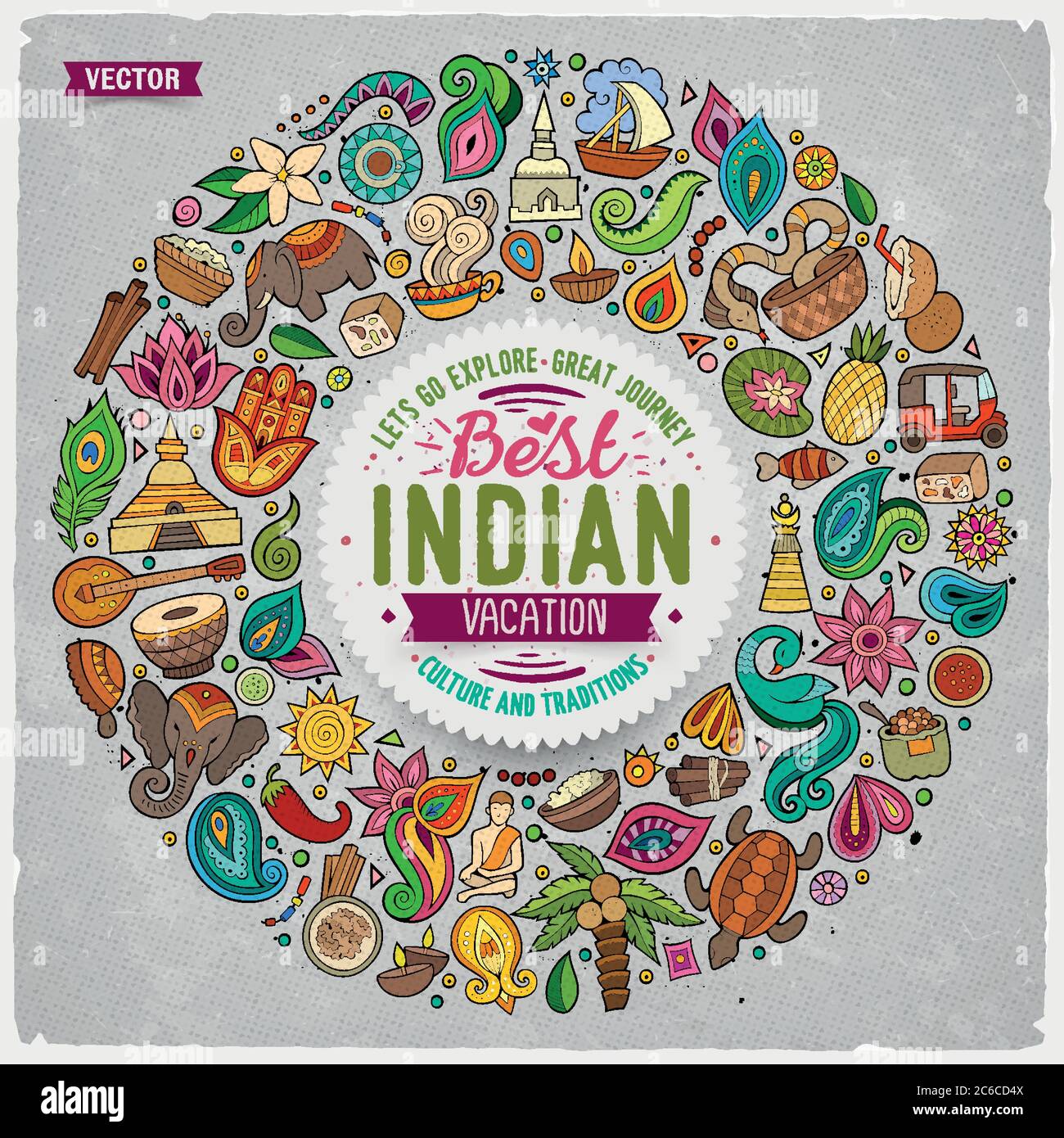 Vector set of Indian cartoon doodle objects Stock Vector Image & Art ...