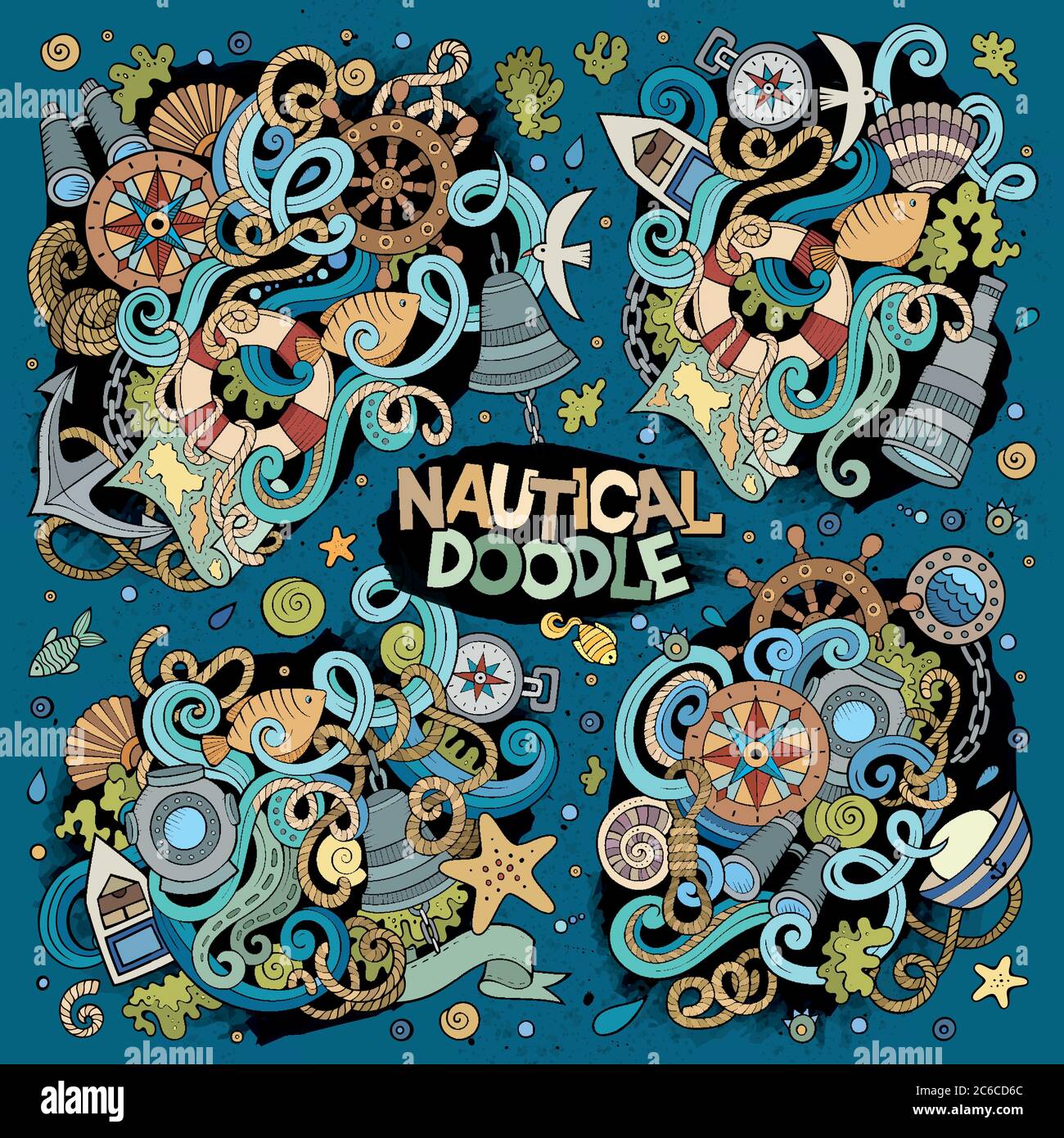 Set of marine, nautical doodles design Stock Vector Image & Art - Alamy