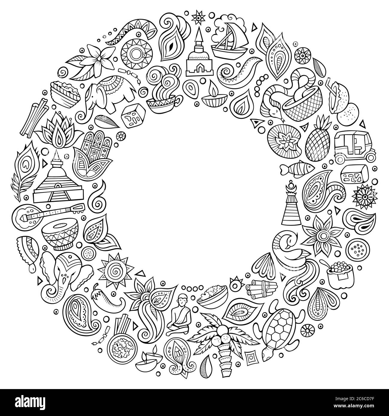 Vector set of Indian cartoon doodle objects Stock Vector Image & Art ...