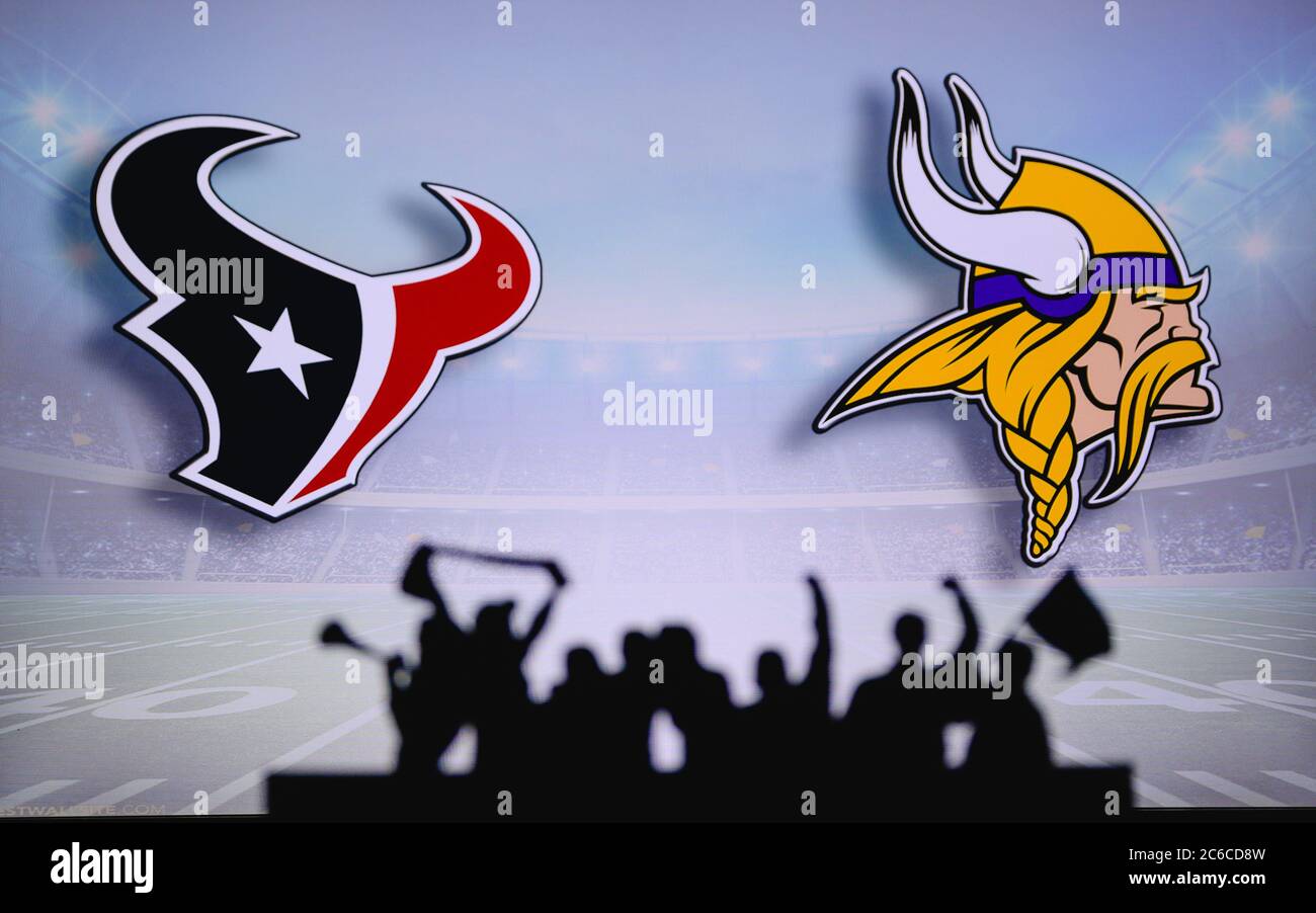 Houston Texans vs. .Minnesota Vikings. NFL match poster. Two american  football players silhouette facing each other on the field. Clubs logo in  backgr Stock Photo - Alamy, image size:1300x902
