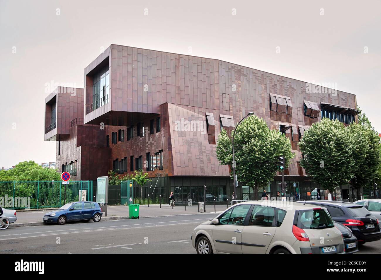 Paris, France - June 18, 2015: The Conservatoire Claude Debussy, municipal conservatory of music, dance and dramatic arts. New modern Architecture of Stock Photo