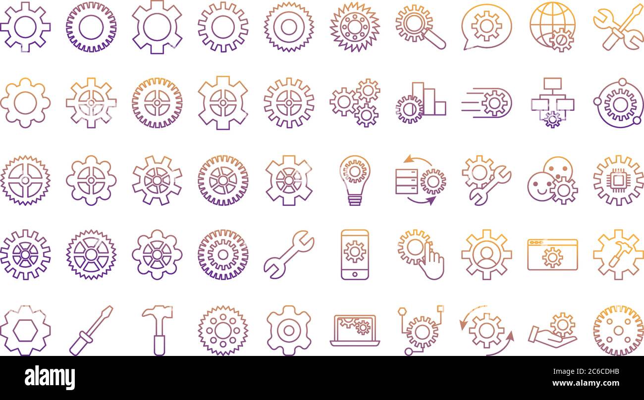 bundle of gears machine set icons vector illustration design Stock ...