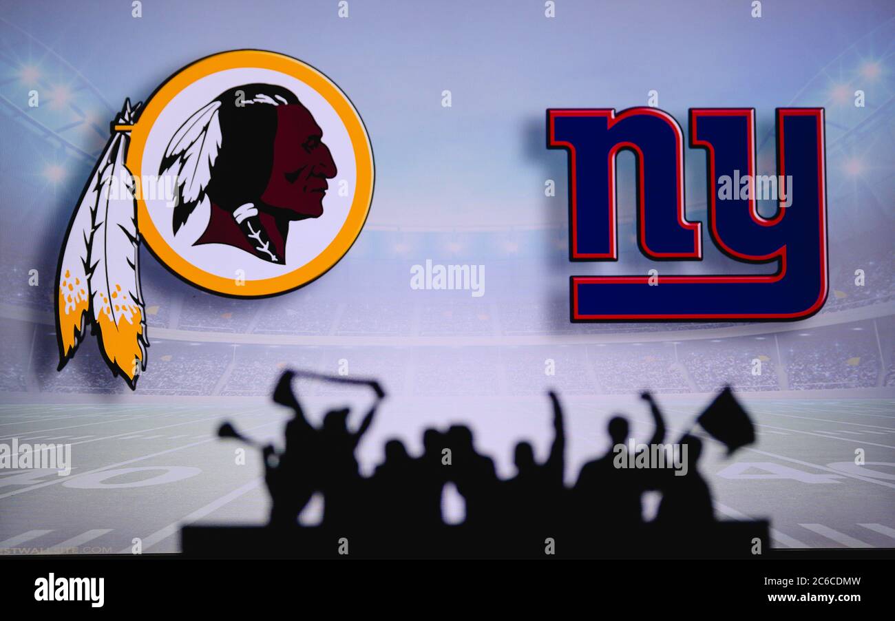 Washington Redskins vs. New York Giants. Fans support on NFL Game.  Silhouette of supporters, big screen with two rivals in background Stock  Photo - Alamy