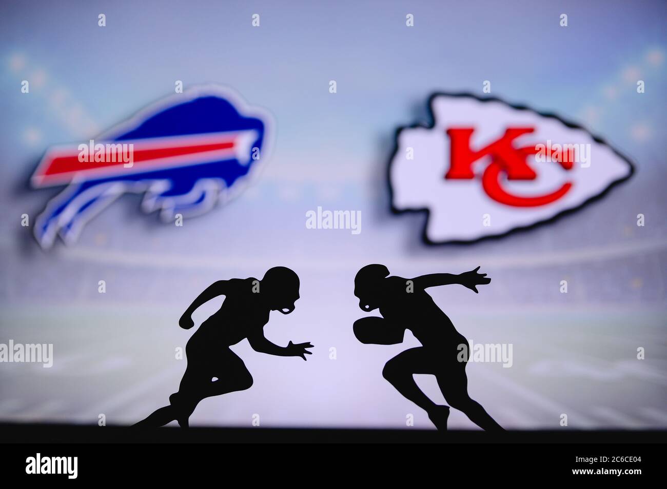 Buffalo Bills vs. Kansas City Chiefs. NFL match poster. Two american  football players silhouette facing each other on the field. Clubs logo in  backgro Stock Photo - Alamy