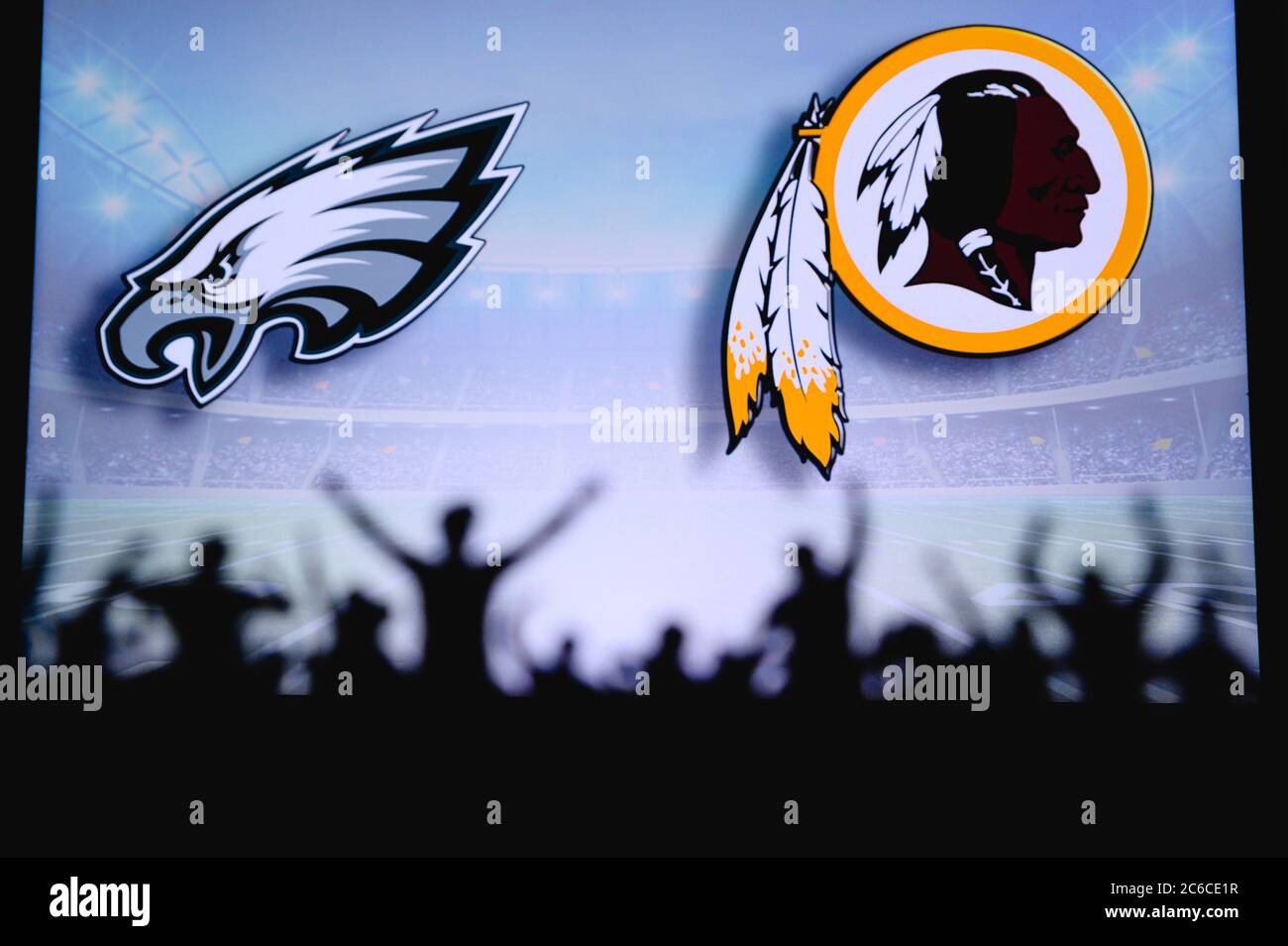 Arizona Cardinals vs. Philadelphia Eagles. Fans support on NFL Game.  Silhouette of supporters, big screen with two rivals in background Stock  Photo - Alamy