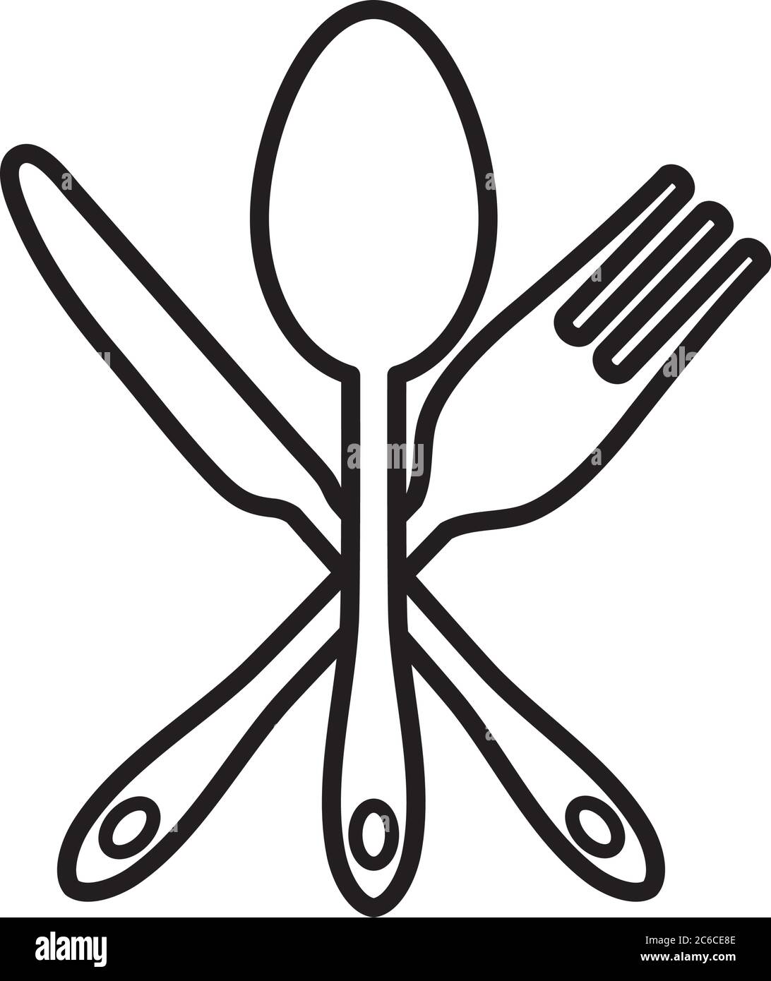 crossed spoon, knife and fork over white background, line style, vector