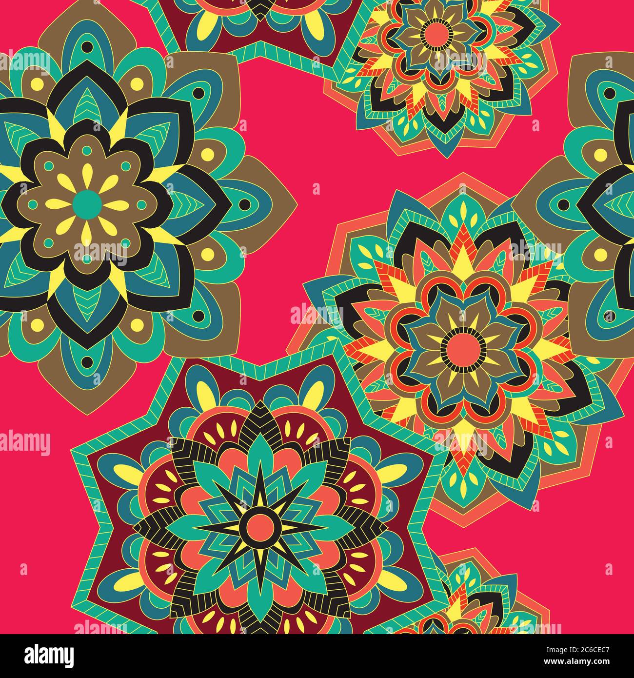 Colorful seamless pattern with plants and floral elements. Bright psychedelic background. Vector illustration. Stock Vector