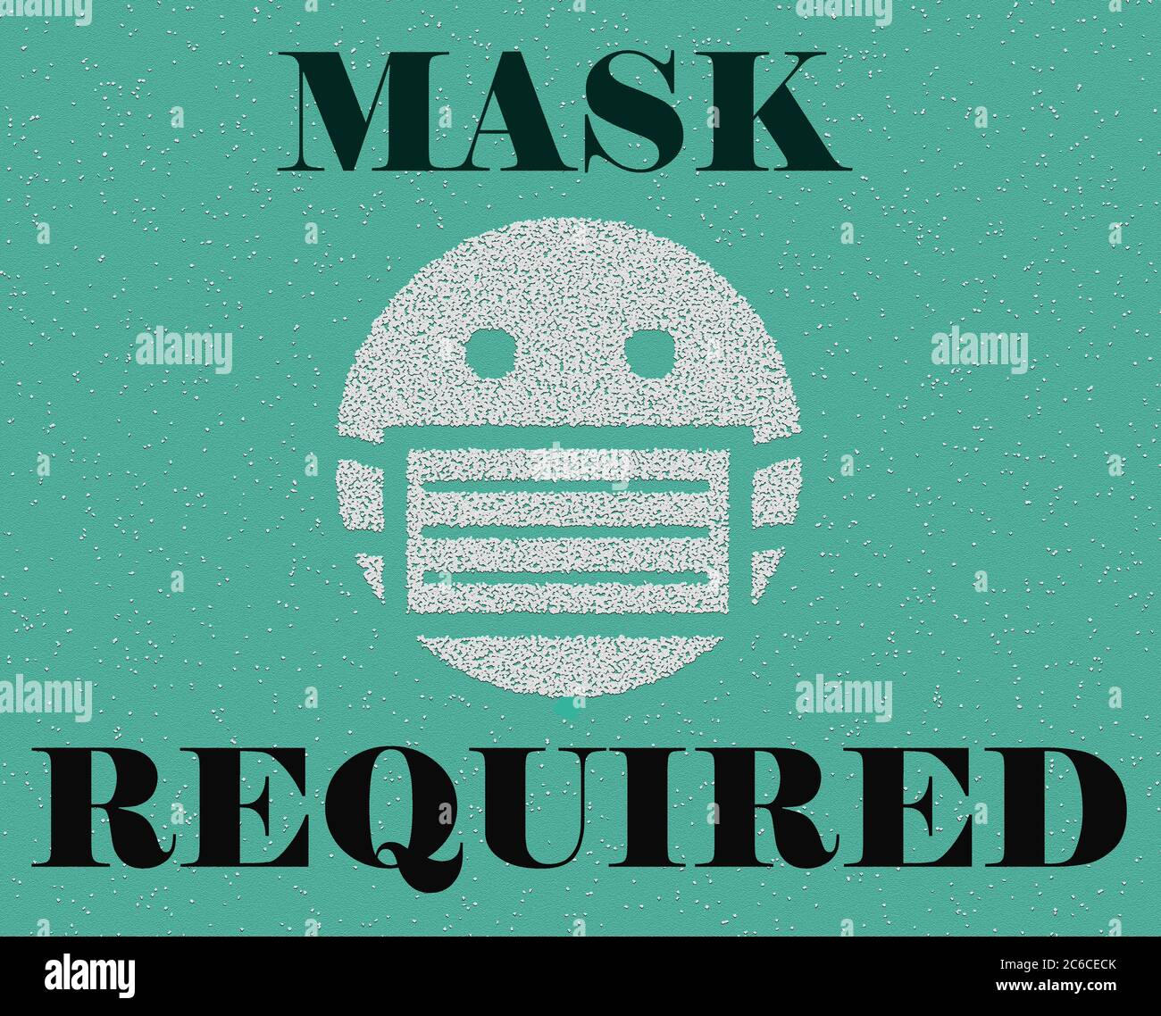 Friendly emoticon wearing a face mask with text that reads 