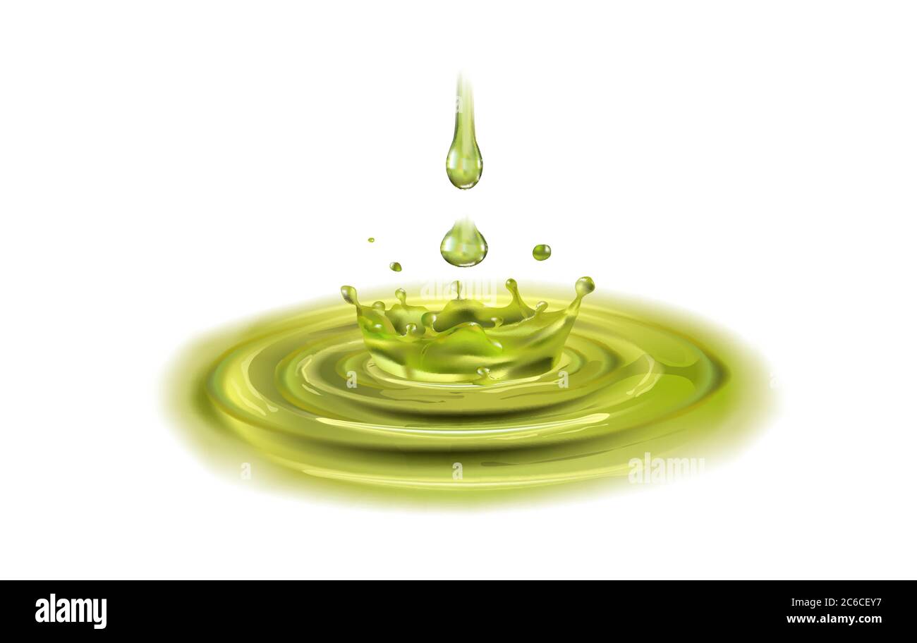 Olive oil (sweet, salad) - splash, ripple, drops, natural, organic Stock Vector