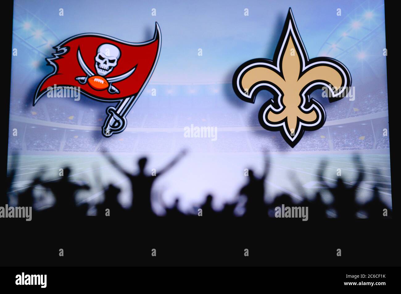 Tampa Bay Buccaneers vs. Carolina Panthers. Fans support on NFL Game.  Silhouette of supporters, big screen with two rivals in background Stock  Photo - Alamy