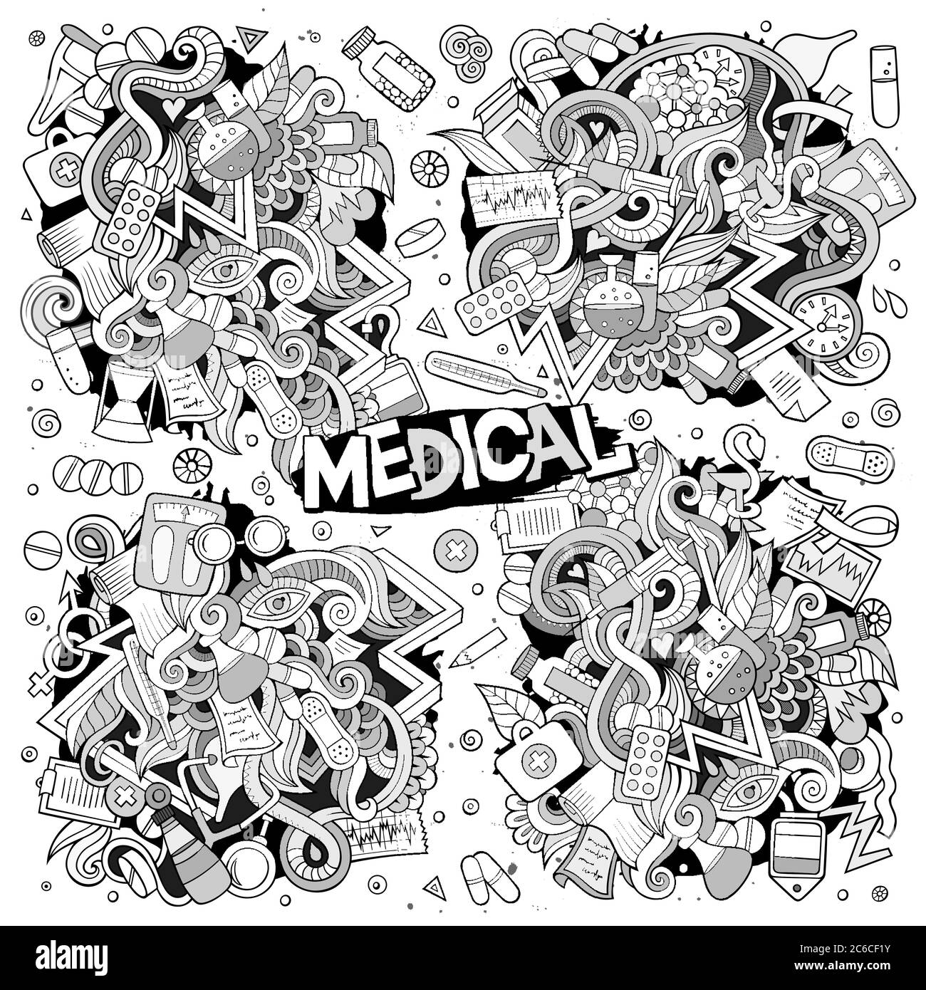 Vector cartoon set of Medical doodles designs Stock Vector