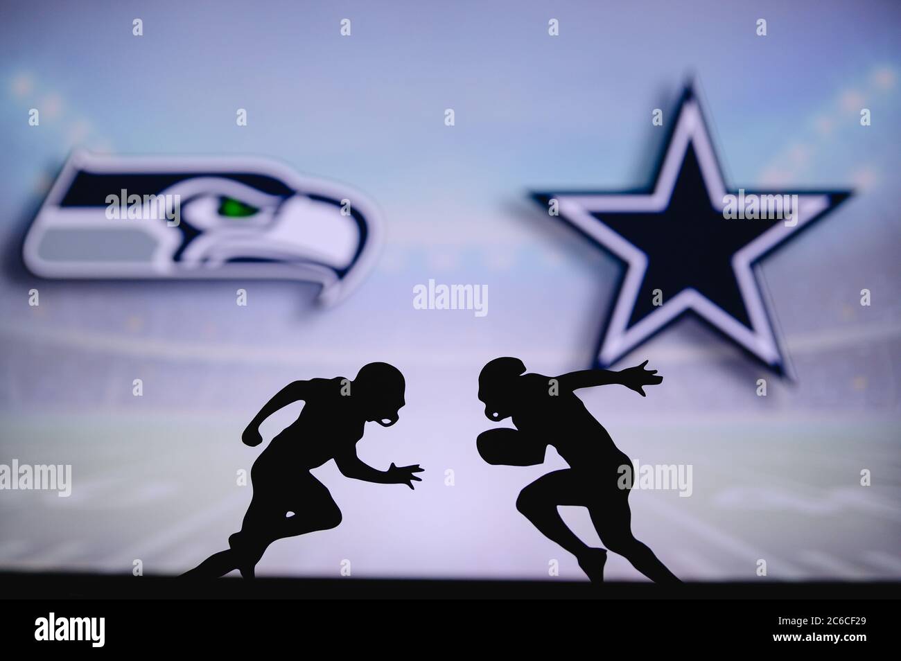 Seattle Seahawks vs. Dallas Cowboys. NFL match poster. Two american
