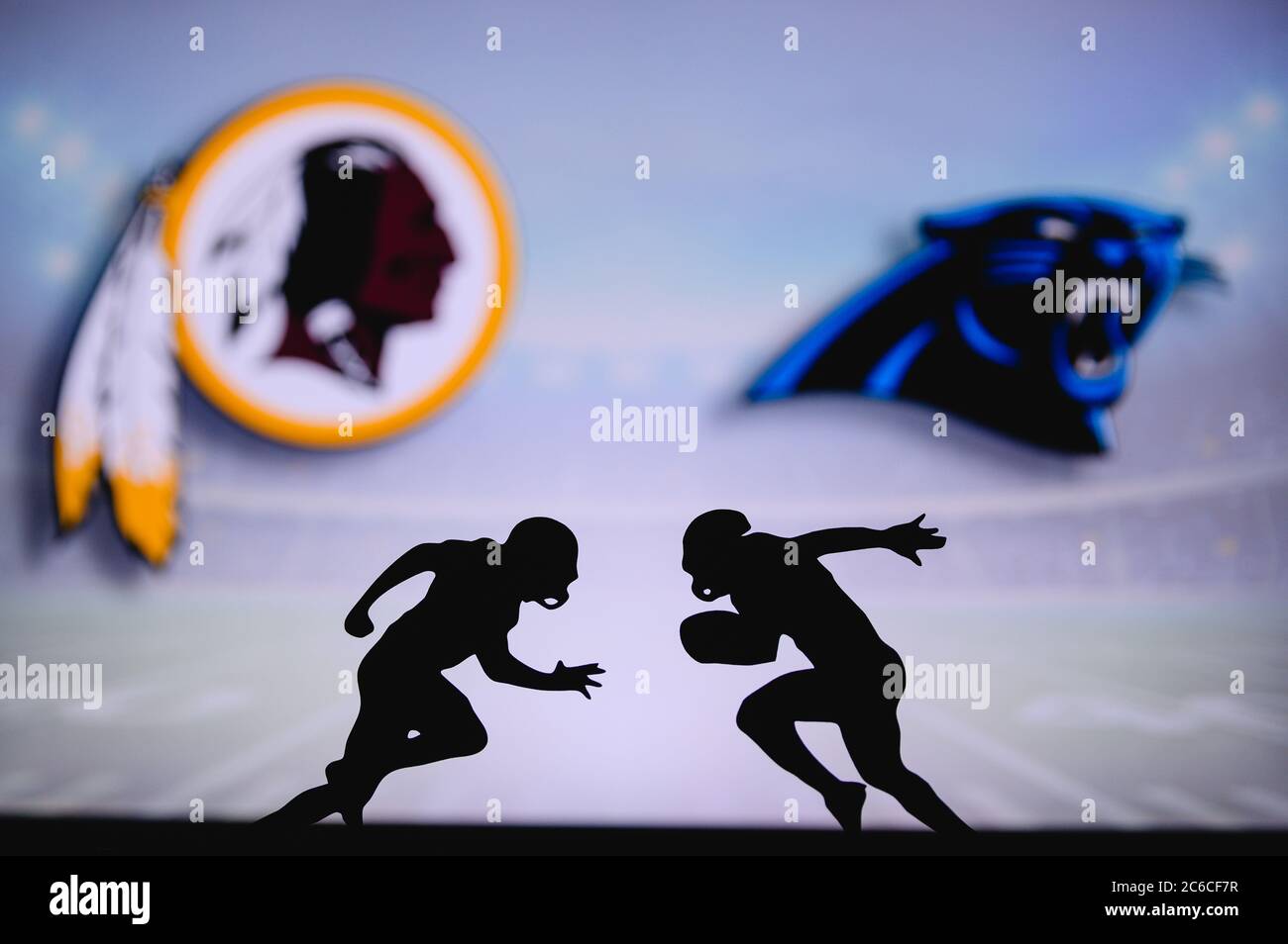 Green Bay Packers vs. Detroit Lions. NFL match poster. Two american  football players silhouette facing each other on the field. Clubs logo in  backgrou Stock Photo - Alamy