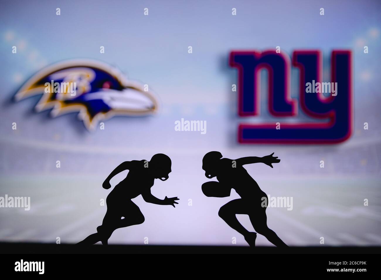 Baltimore Ravens vs. New York Giants. NFL match poster. Two american