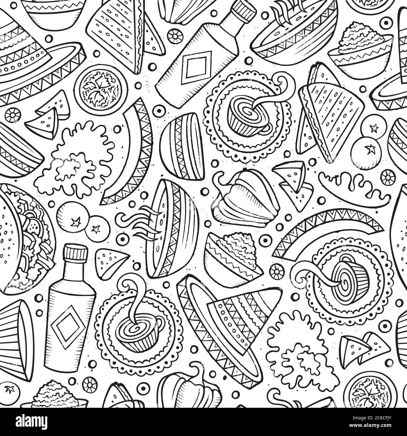 Cartoon hand-drawn latin american, mexican seamless pattern Stock