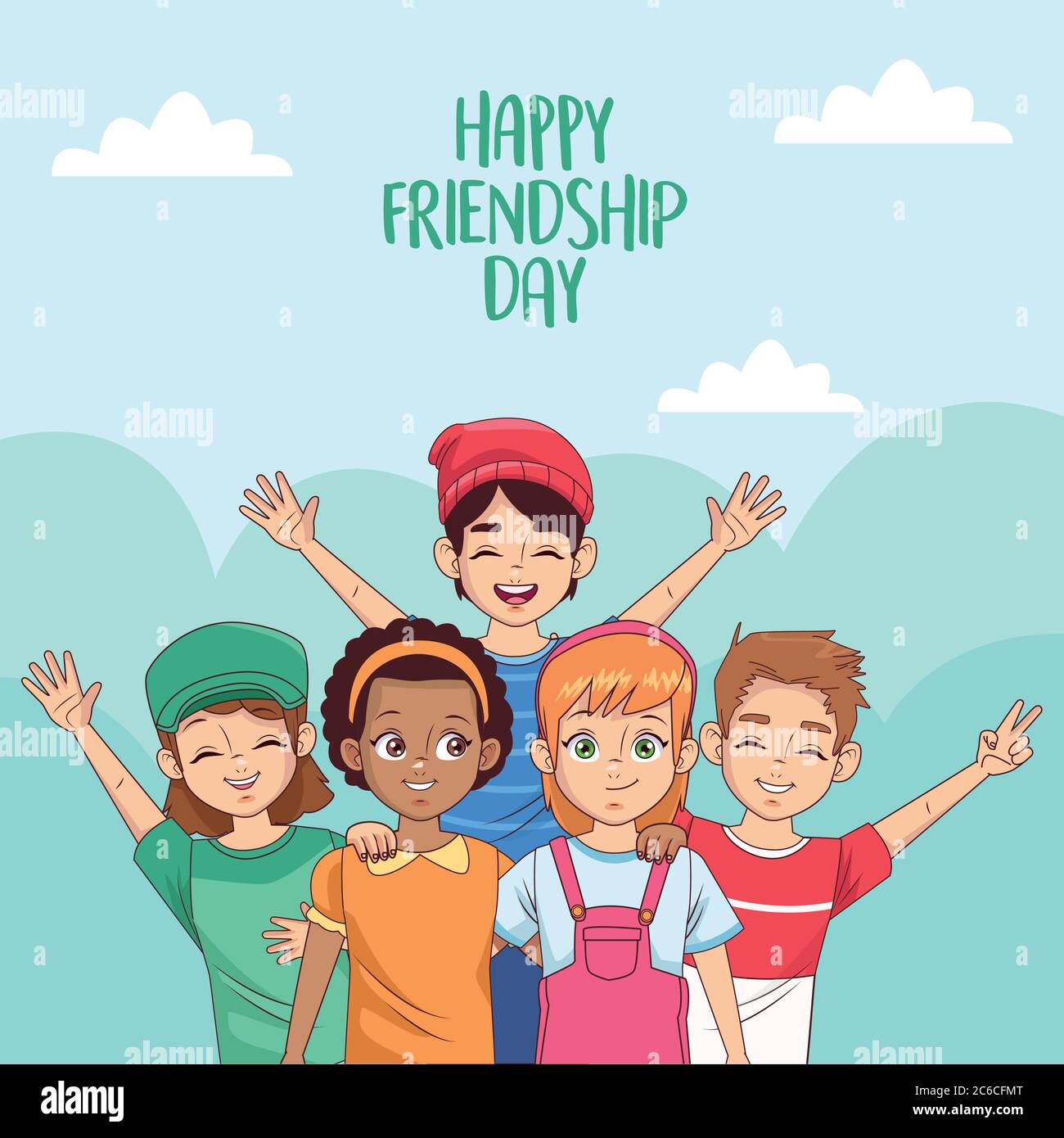 happy friendship day celebration with group of kids in the park vector  illustration design Stock Vector Image & Art - Alamy