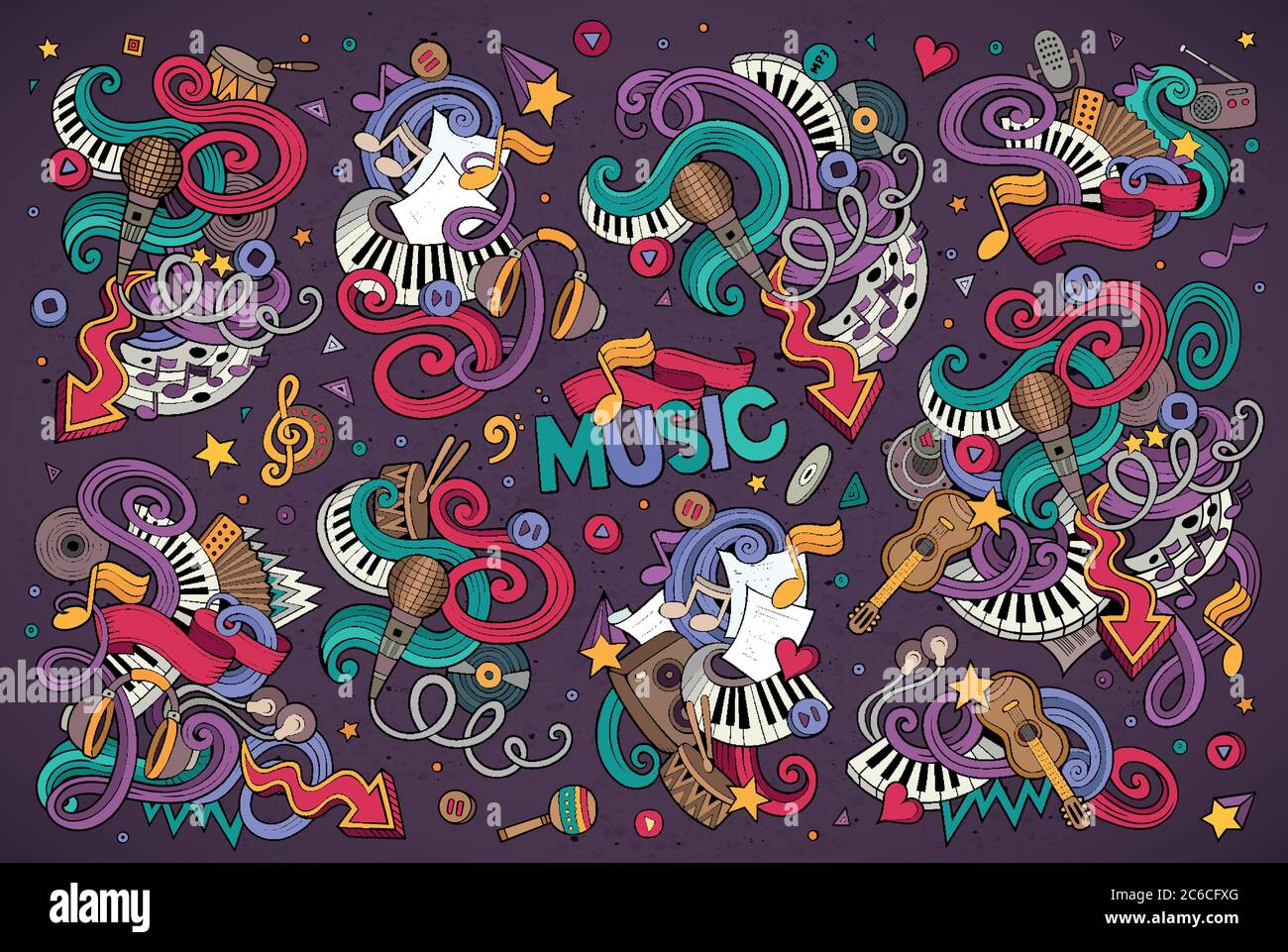 Colorful vector hand drawn Doodle cartoon set of objects Stock Vector ...