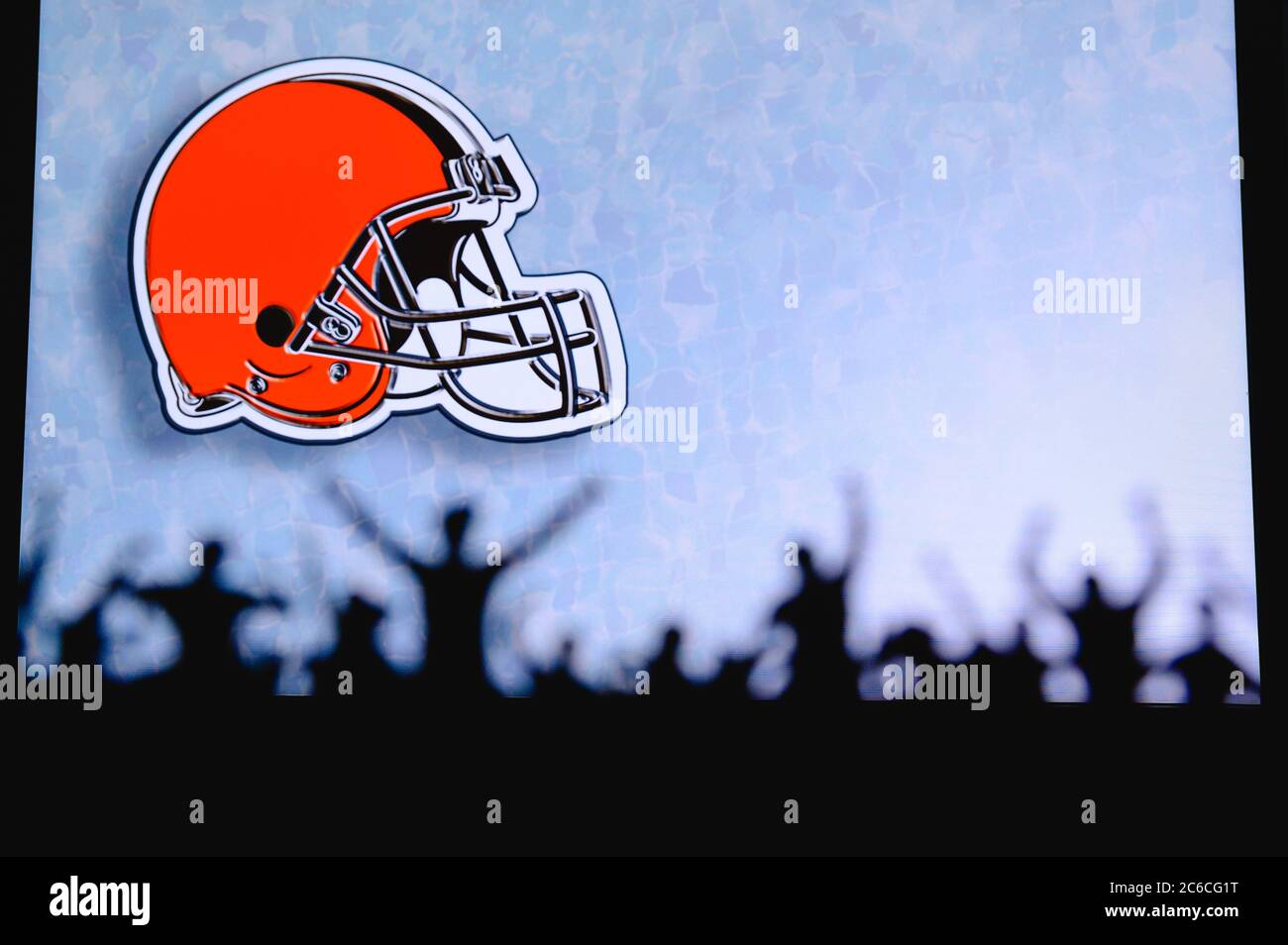 Cleveland Browns professional american football club, silhouette of NFL  trophy, logo of the club in background Stock Photo - Alamy