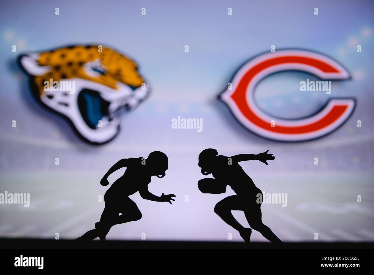Jacksonville Jaguars vs. Chicago Bears. NFL match poster. Two american