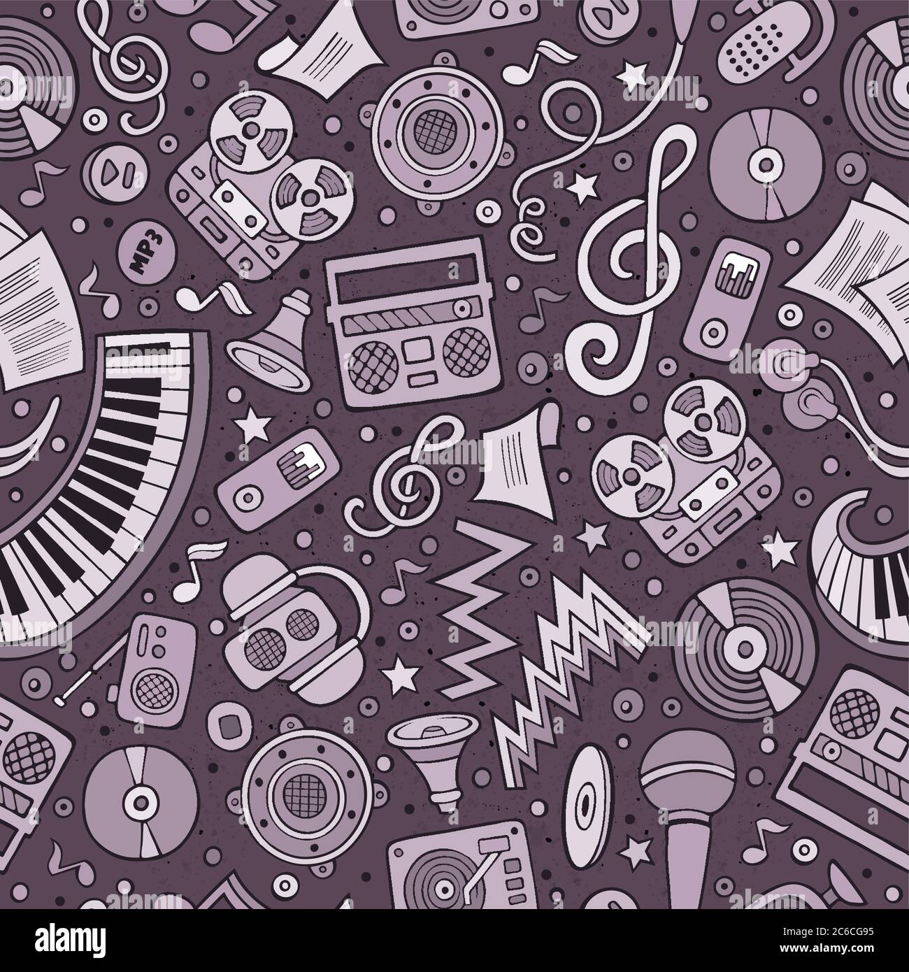 Cartoon hand-drawn musical instruments seamless pattern Stock Vector