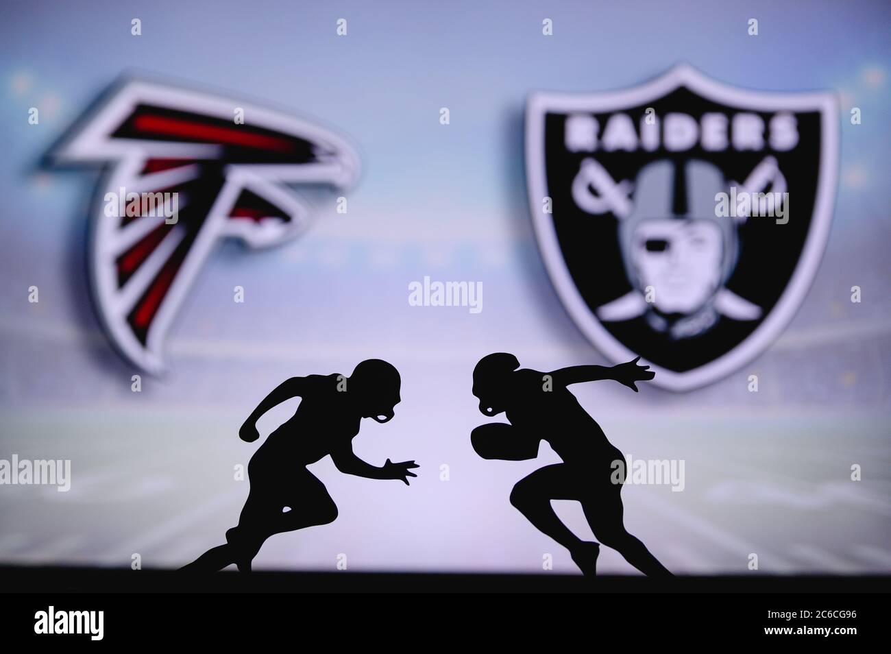 Atlanta Falcons vs. Las Vegas Raiders. NFL match poster. Two american