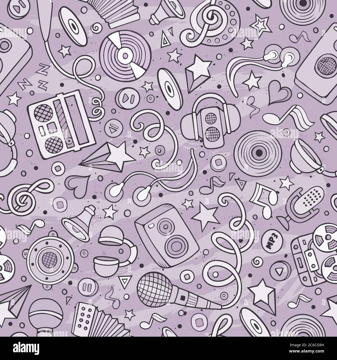 Cartoon hand-drawn musical instruments seamless pattern Stock Vector