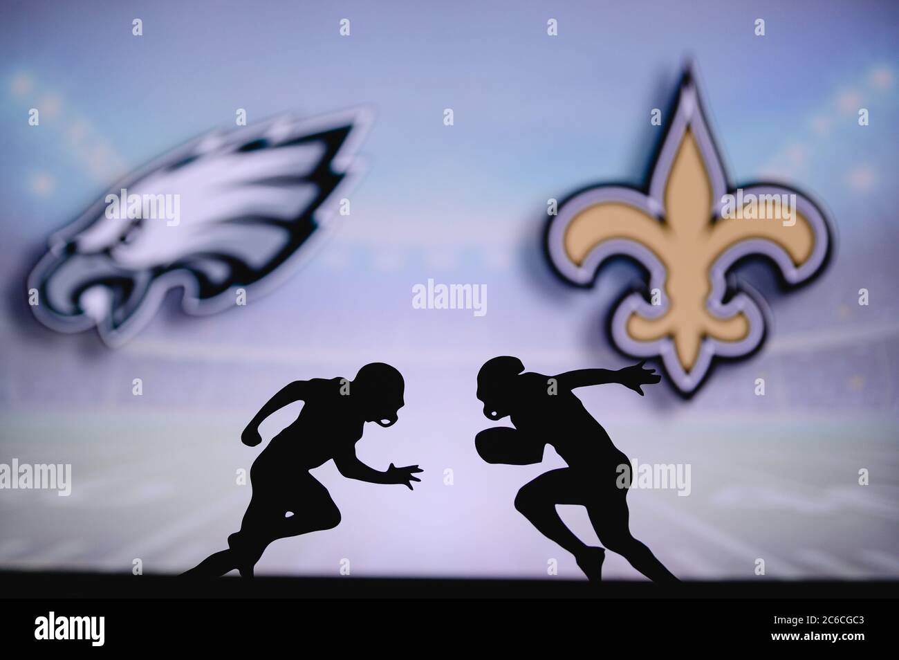 Philadelphia Eagles vs. New Orleans Saints. NFL match poster. Two 