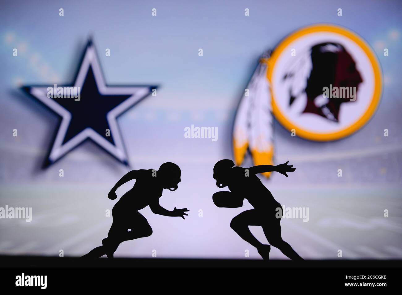 Dallas Cowboys vs. Washington Redskins. NFL match poster. Two american