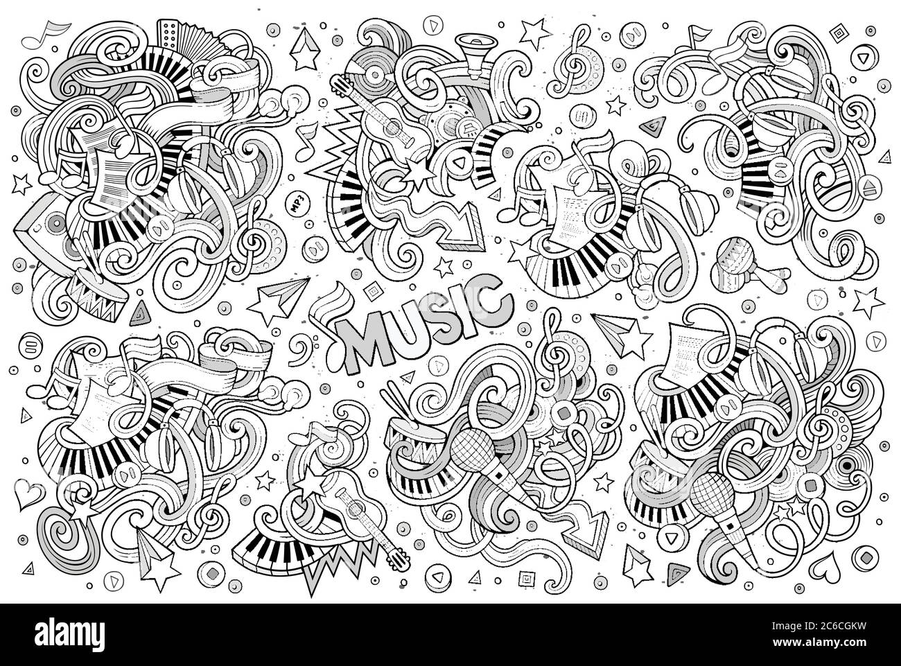 Sketchy vector hand drawn doodles cartoon set of Music objects Stock ...