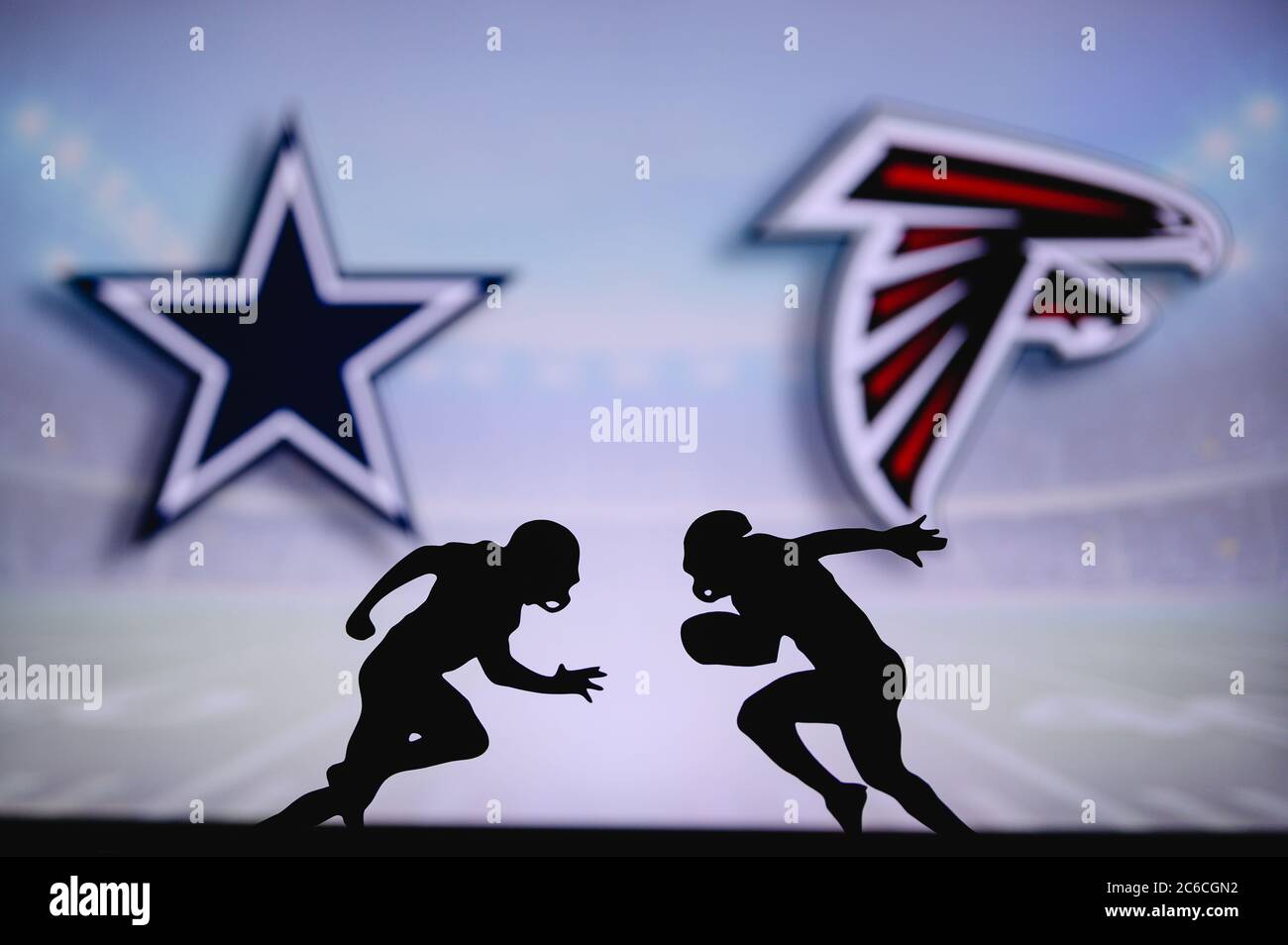 Dallas Cowboys vs. Atlanta Falcons. NFL match poster. Two american