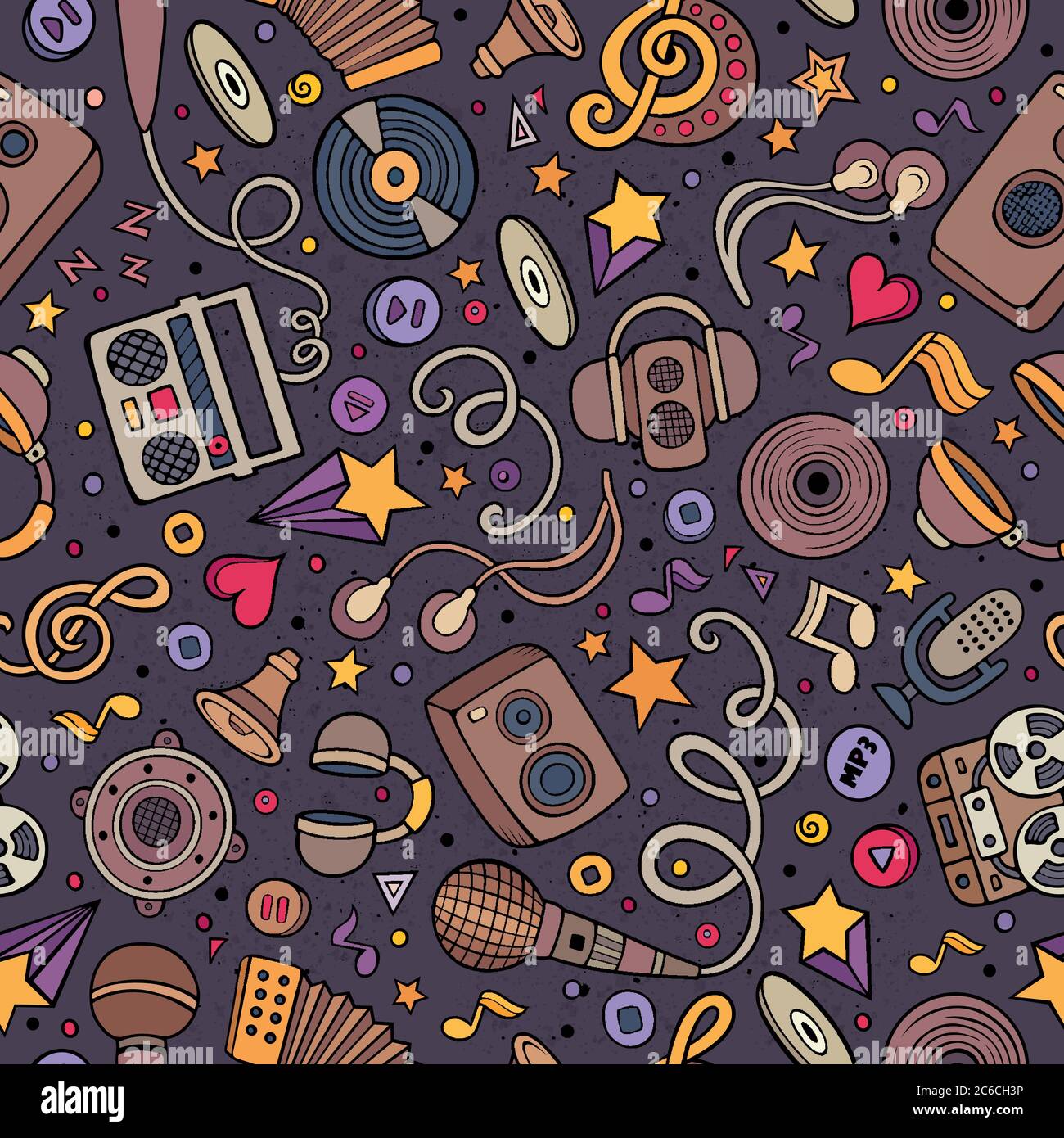 Cartoon hand-drawn musical instruments seamless pattern Stock Vector ...