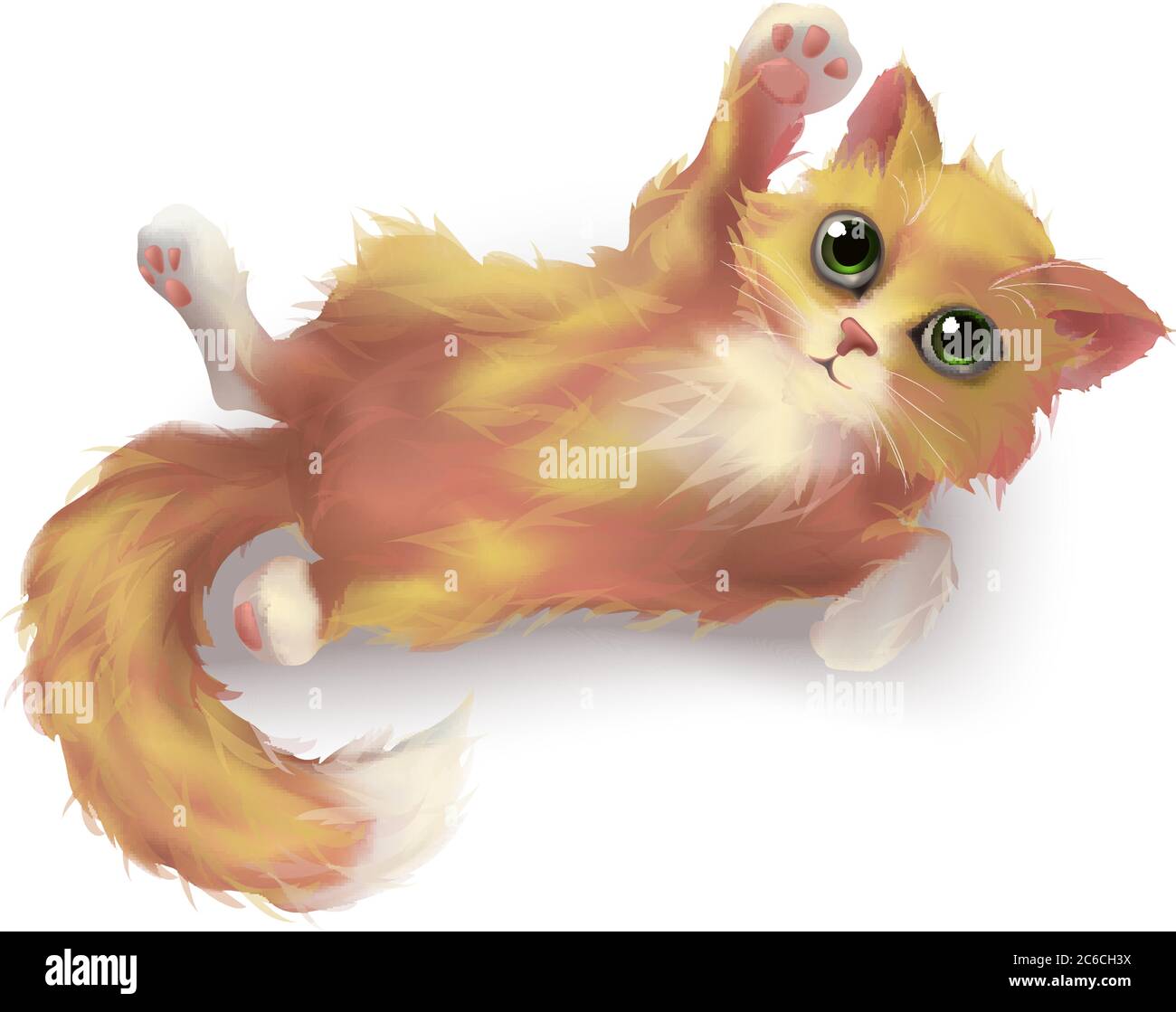 Ginger white kitten in vector 3d realistic, Isolated on white background. Fluffy cat character. Stock Vector