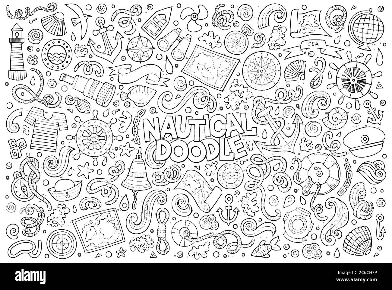 Vector Doodle cartoon set nautical objects and symbols Stock Vector ...