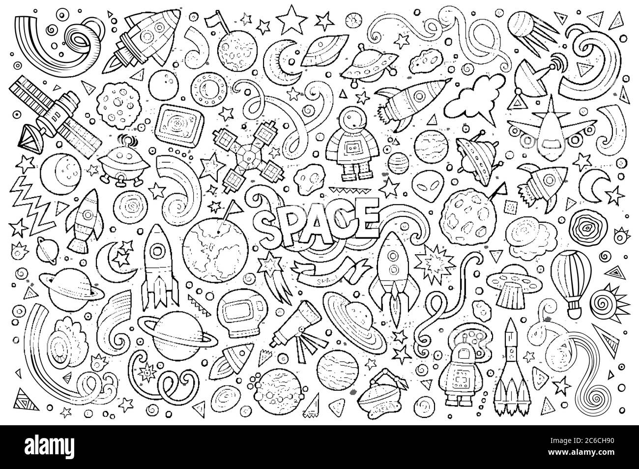 Sketchy vector hand drawn doodles cartoon set of Space objects Stock ...