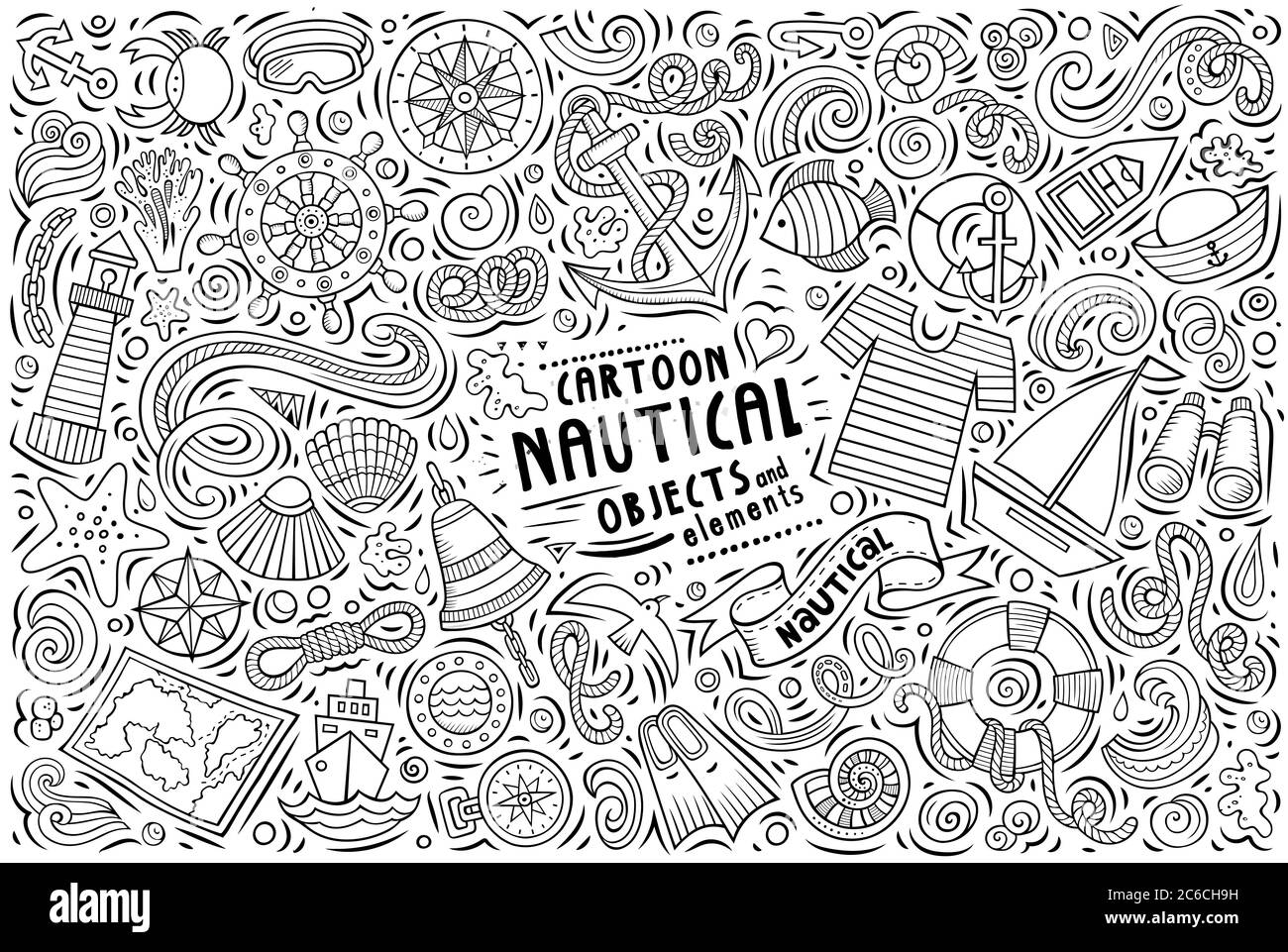 Vector doodle cartoon set of Nautical objects Stock Vector Image & Art ...