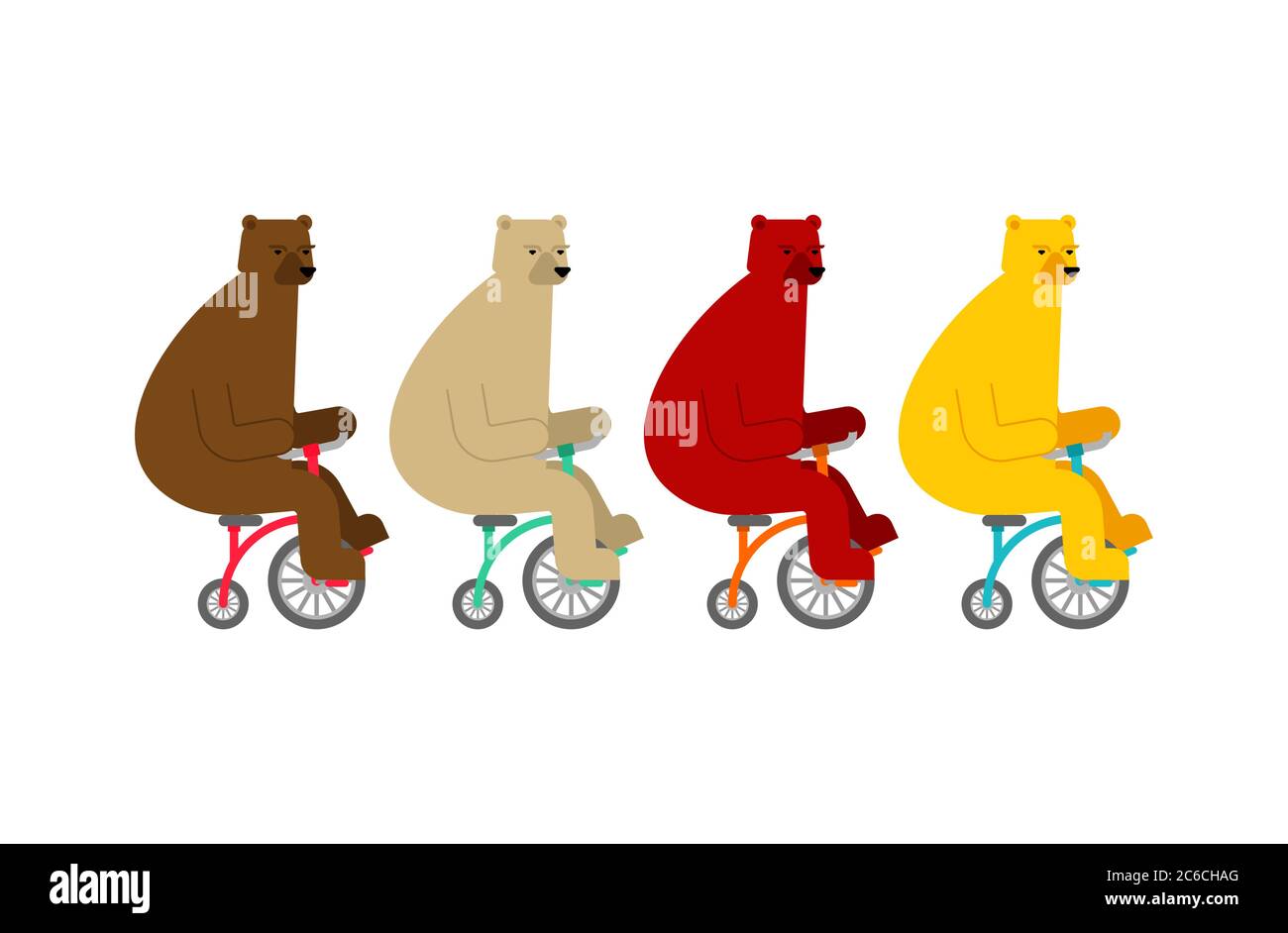Bear on bicycle cartoon set. vector illustration Stock Vector