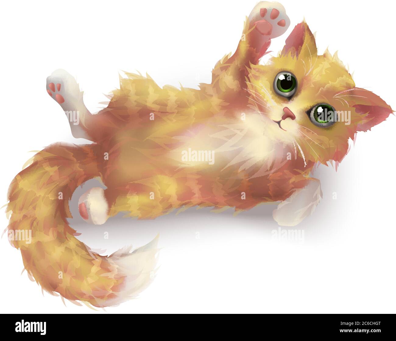 Ginger white striped kitten in vector 3d realistic, Isolated on white background. Fluffy cat character. Stock Vector