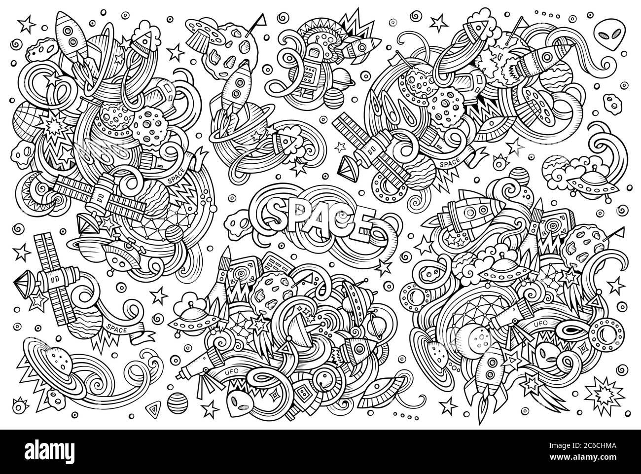 Sketchy vector hand drawn doodles cartoon set of Space objects Stock ...