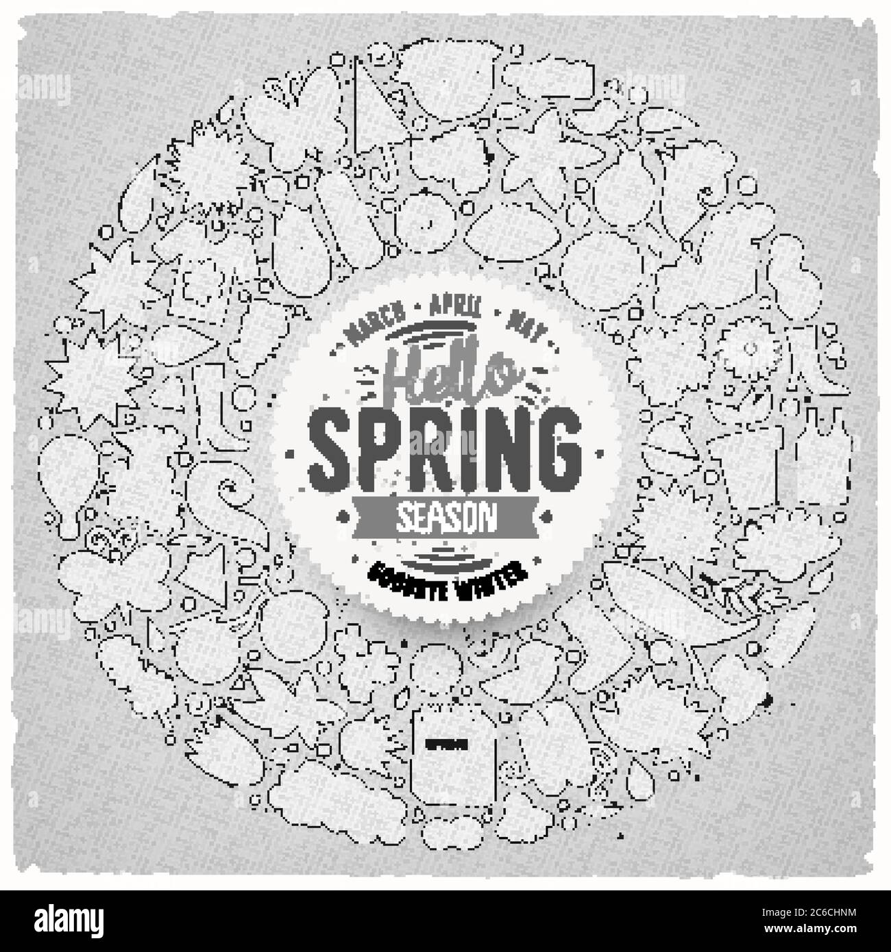 Vector hand drawn set of Spring cartoon doodle objects Stock Vector