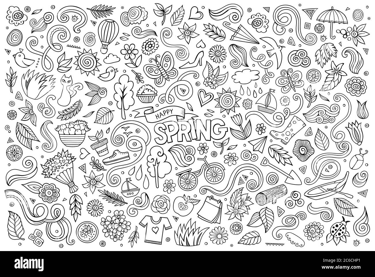 Vector sketchy line art Doodle cartoon set of objects and symbol Stock