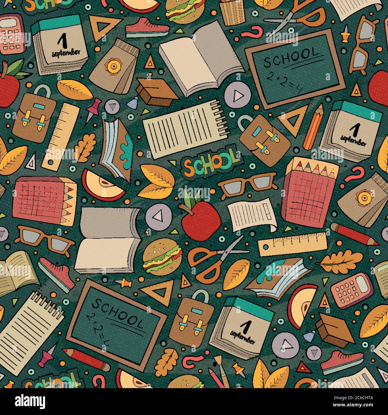 Cartoon cute hand drawn School seamless pattern Stock Vector Image ...