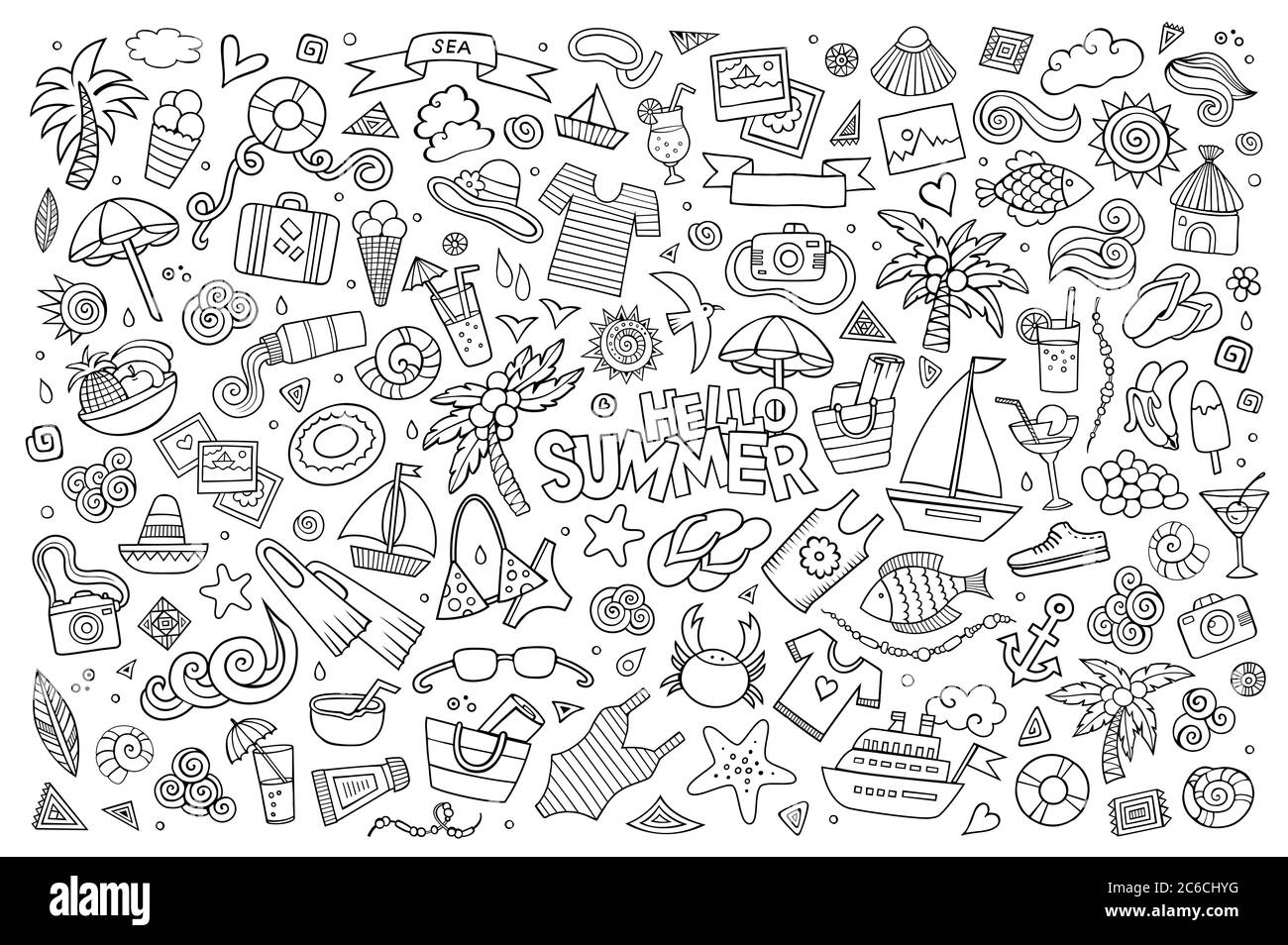 Summer beach hand drawn vector symbols and objects Stock Vector Image ...
