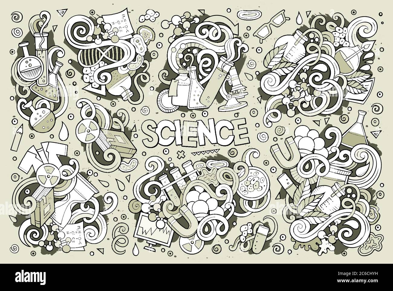 Vector cartoon set of Science theme doodles design elements Stock ...