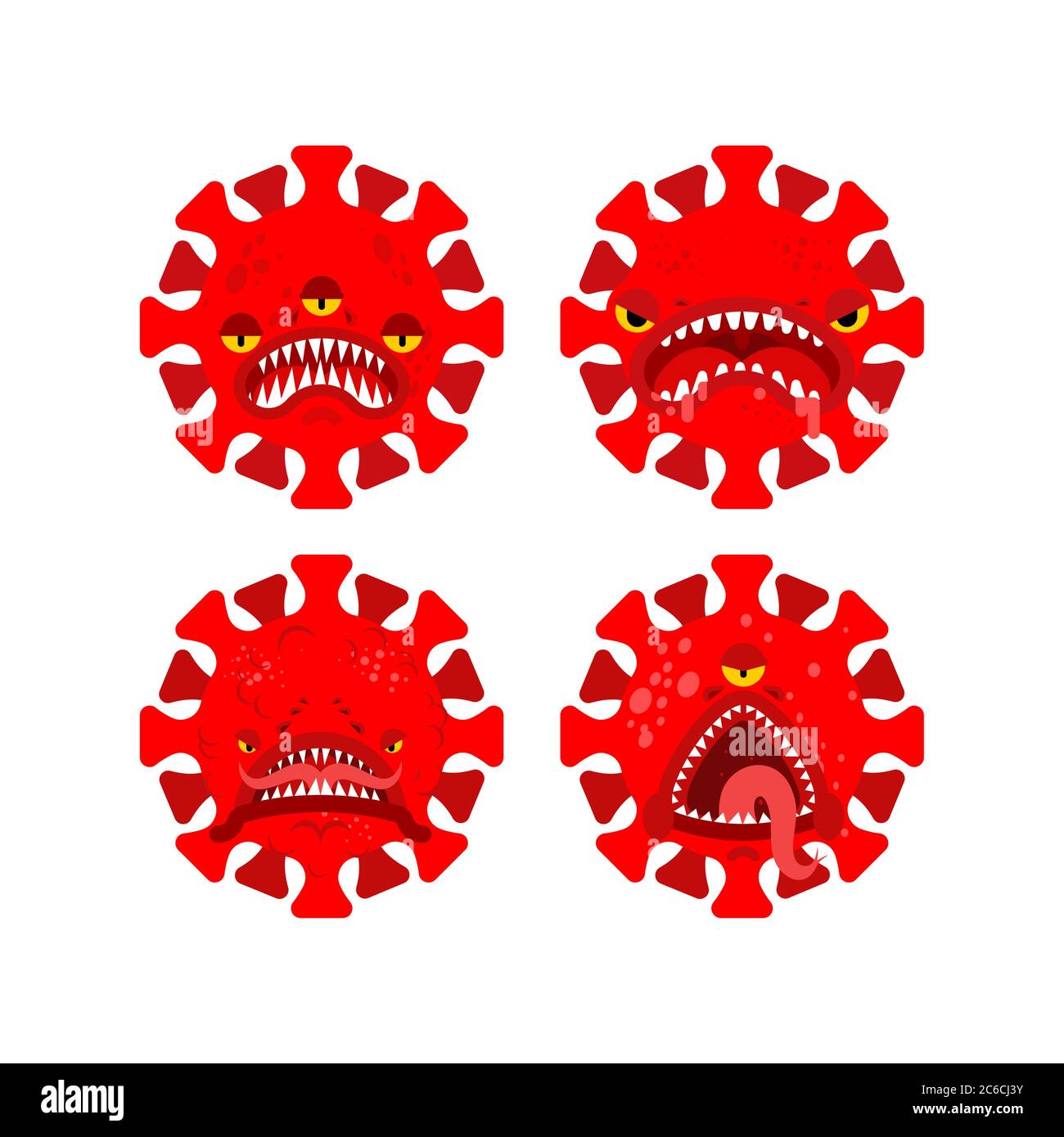 Coronavirus Monster set. Covid19 virus cartoon. Virus angry character pandemic Stock Vector