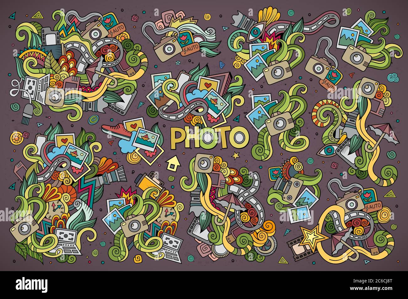 Colorful vector hand drawn Doodle photo set of objects Stock Vector ...