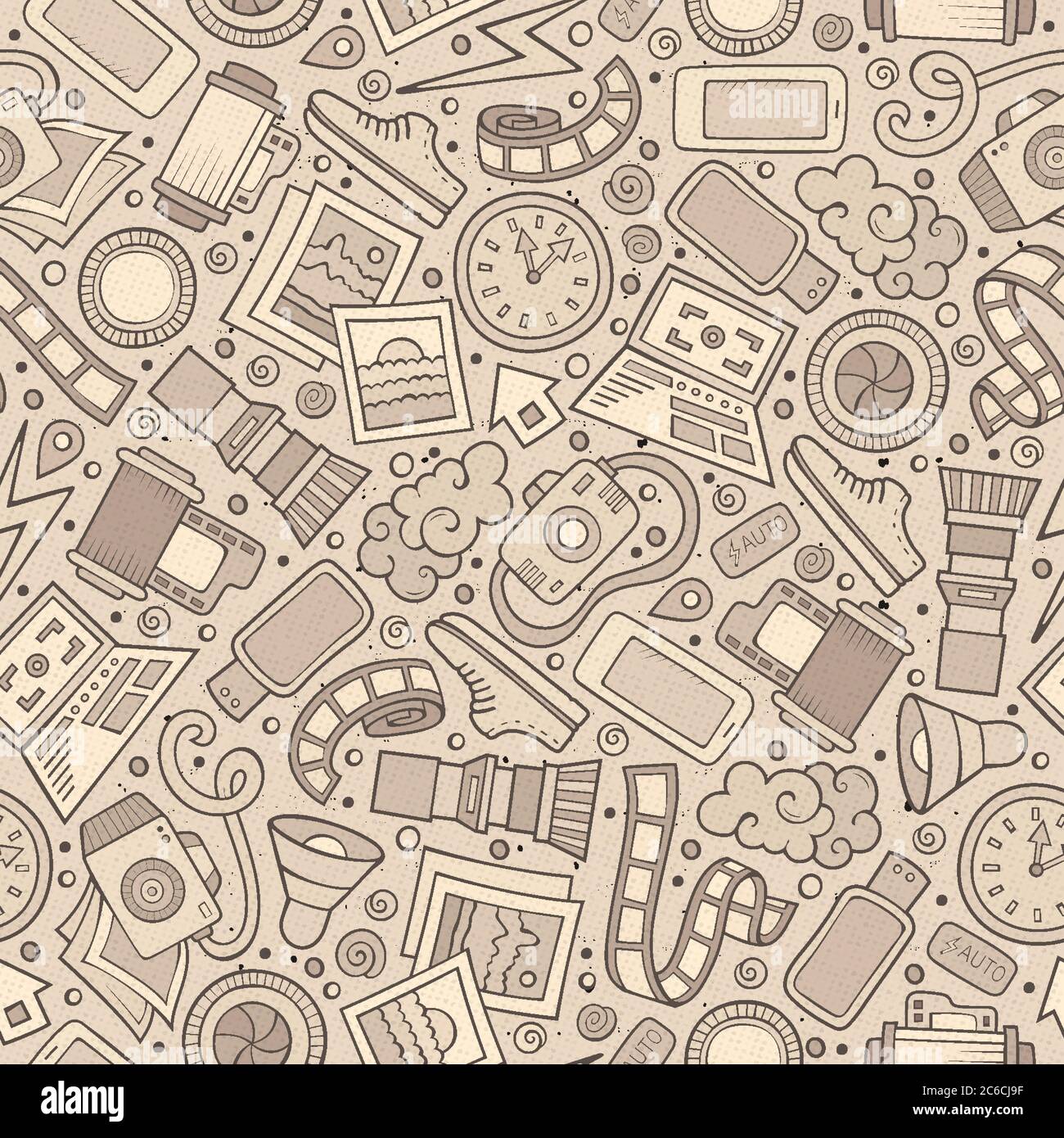 Cartoon cute hand drawn Cinema seamless pattern Stock Vector